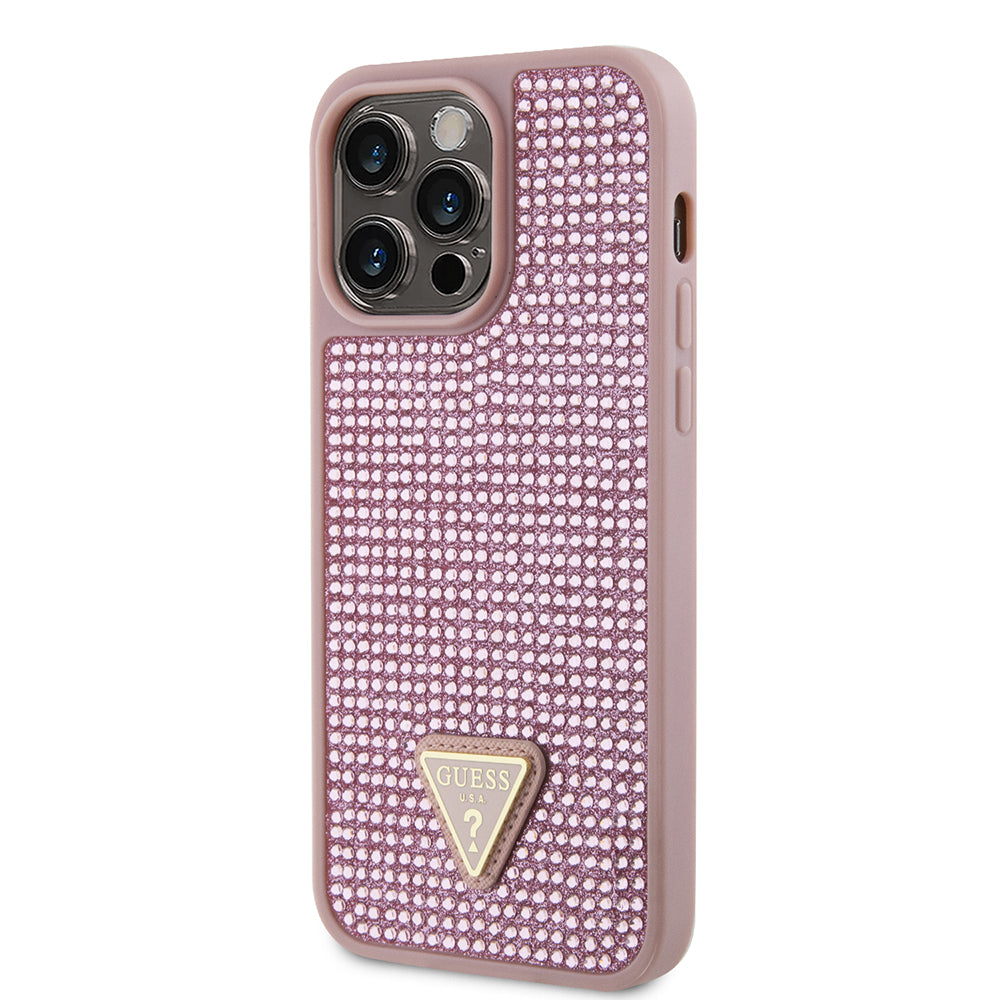 Guess iPhone 13 Pro Max Orjinal Lisanslı Taşlı Arka Yüzey Üçgen Logolu Telefon Kılıfı
