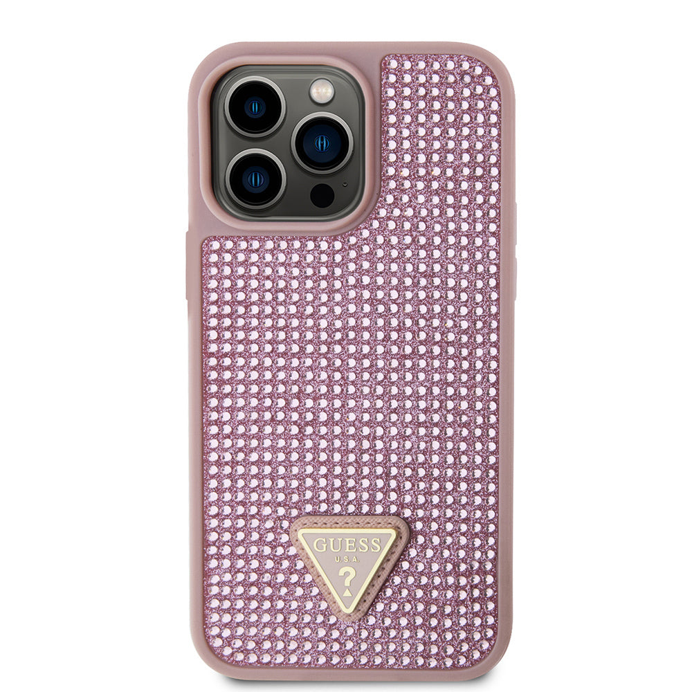 Guess iPhone 13 Pro Max Orjinal Lisanslı Taşlı Arka Yüzey Üçgen Logolu Telefon Kılıfı