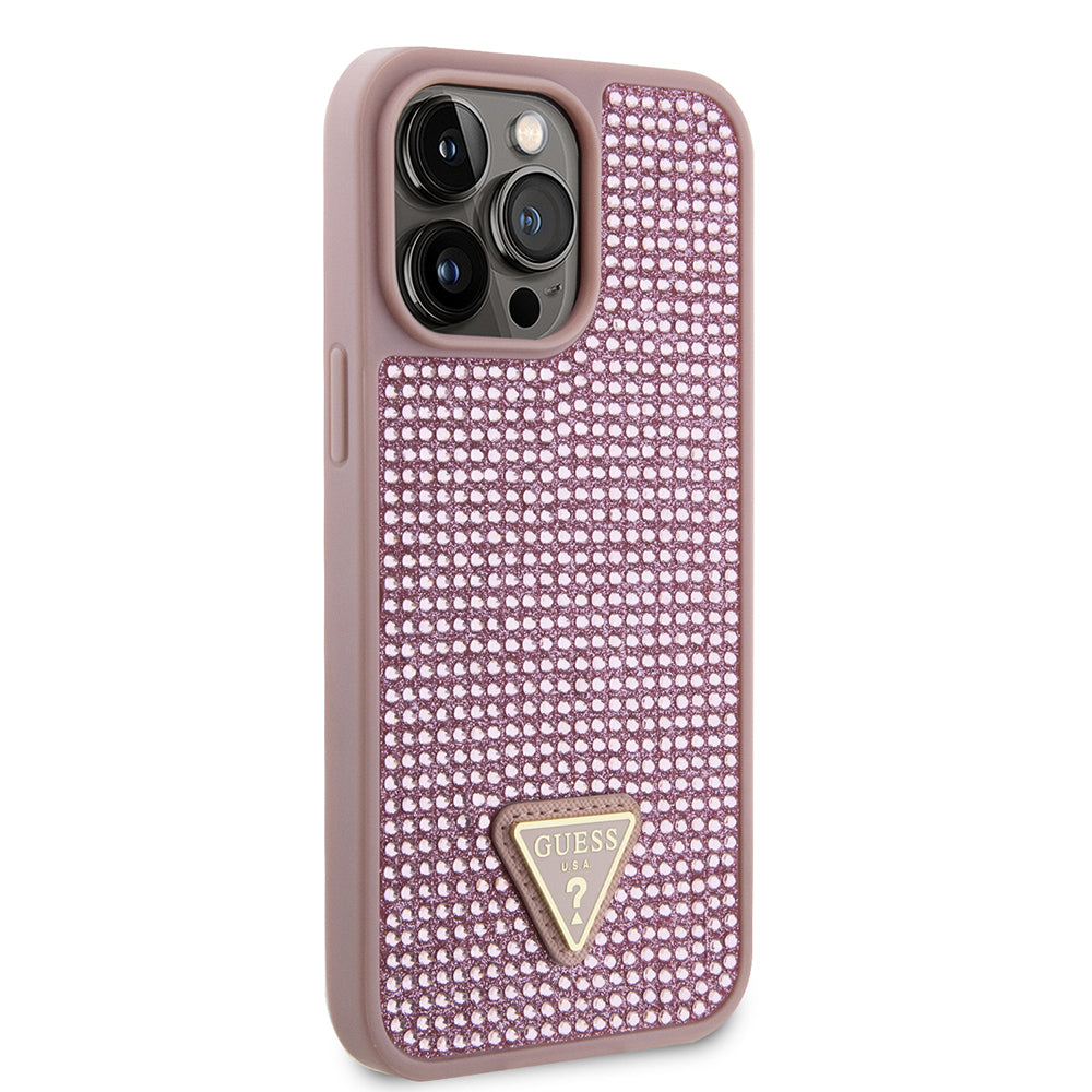 Guess iPhone 13 Pro Max Orjinal Lisanslı Taşlı Arka Yüzey Üçgen Logolu Telefon Kılıfı