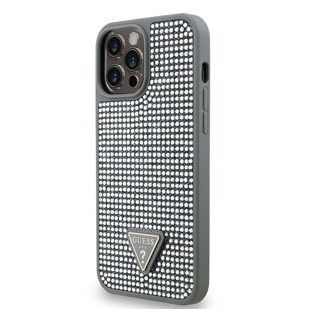 Guess iPhone 13 Pro Max Orjinal Lisanslı Taşlı Arka Yüzey Üçgen Logolu Telefon Kılıfı