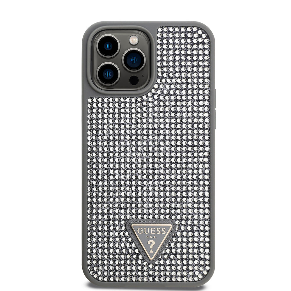 Guess iPhone 13 Pro Max Orjinal Lisanslı Taşlı Arka Yüzey Üçgen Logolu Telefon Kılıfı