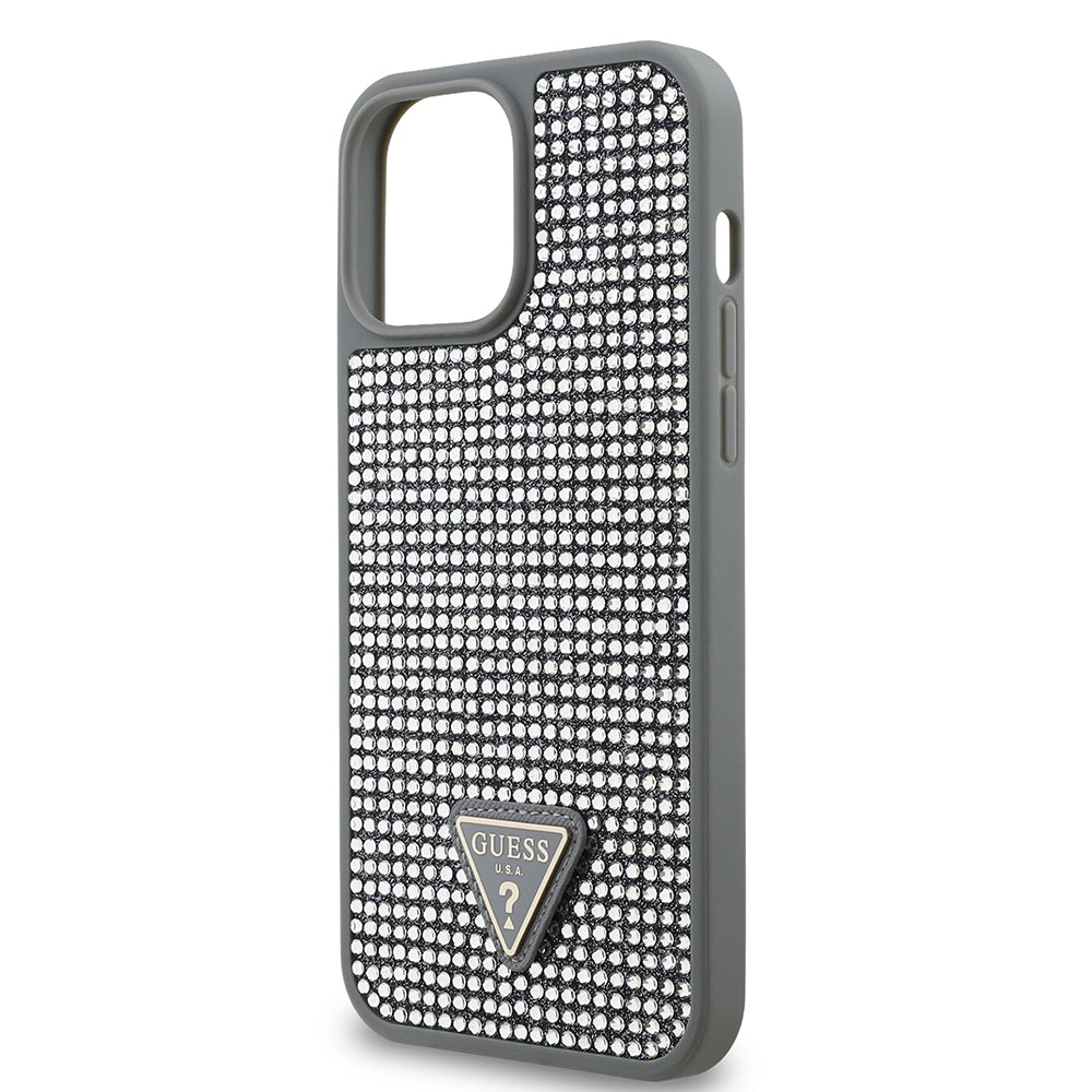Guess iPhone 13 Pro Max Orjinal Lisanslı Taşlı Arka Yüzey Üçgen Logolu Telefon Kılıfı