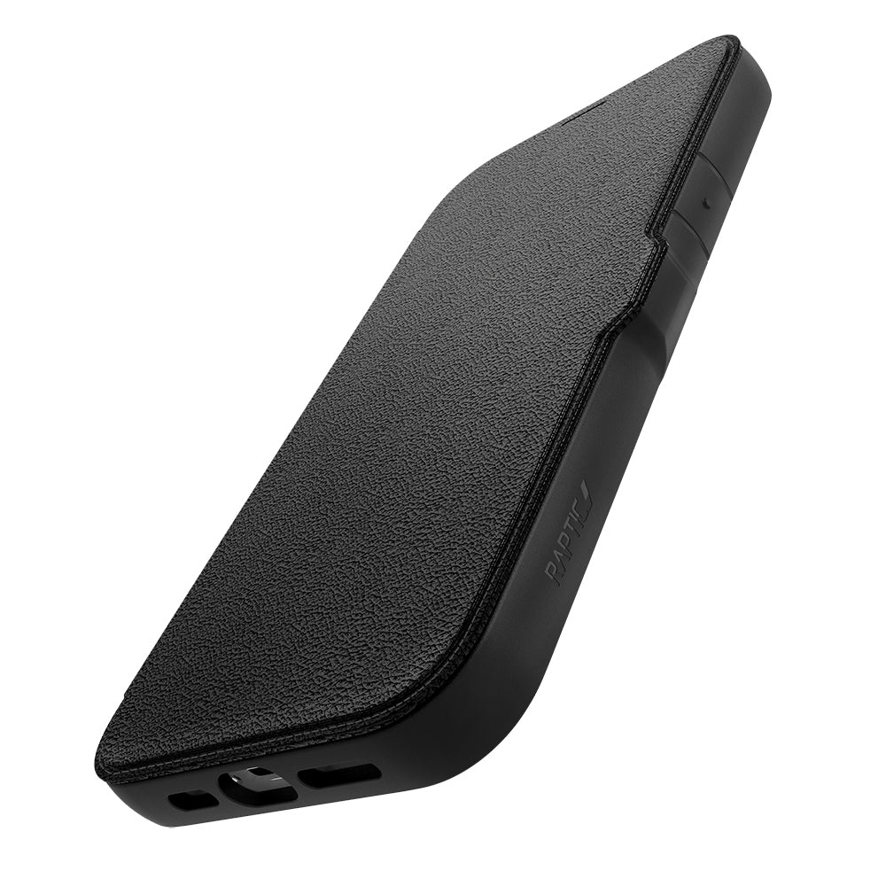 Raptic Urban Folio Serisi iPhone 13 Pro Max Vegan Deri Tasarımlı Şeffaf Arka Yüzey Kartlıklı Kılıf