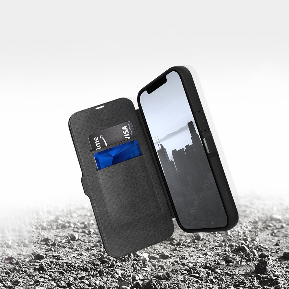Raptic Urban Folio Serisi iPhone 13 Pro Max Vegan Deri Tasarımlı Şeffaf Arka Yüzey Kartlıklı Kılıf