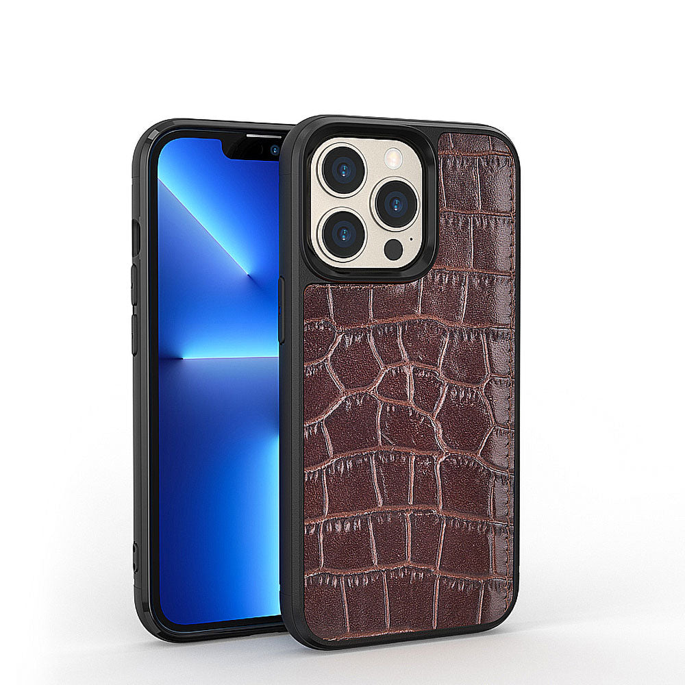 Wiwu iPhone 13 Pro Max Croco Pattern Calfskin Orjinal Deri Telefon Kılıfı