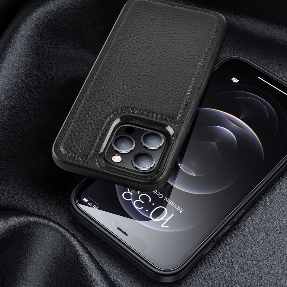 Wiwu Genuine Leather iPhone 13 Pro Max Plastic Calfskin Orjinal Deri Telefon Kılıfı