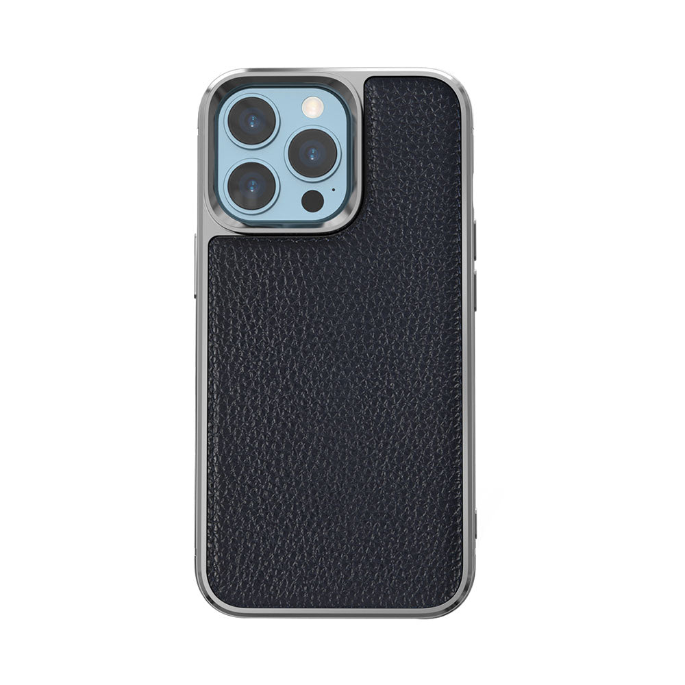 Wiwu Genuine iPhone 13 Pro Max Leather Silver Calfskin Orjinal Deri Telefon Kılıfı
