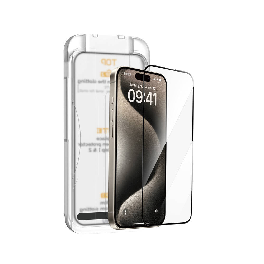 Wiwu SQ-008 iPhone 13 Pro Max Oleofobik Easy Install Darbeye Karşı Dayanıklı Temperli Cam Ekran Koruyucu + Kolay Uygulama Aparatlı
