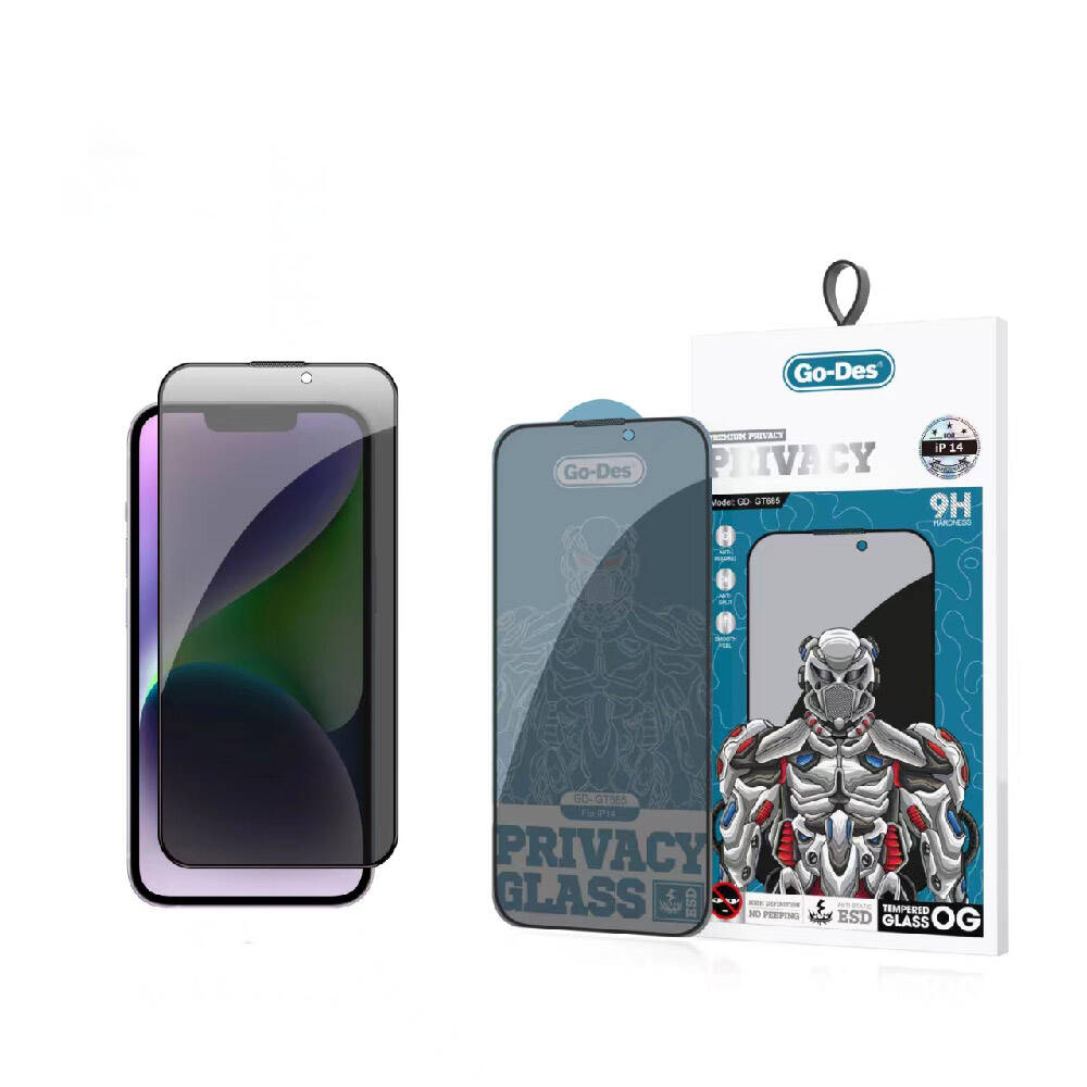 Go Des iPhone 14 9D Full Cover Privacy Temperli Cam Ekran Koruyucu