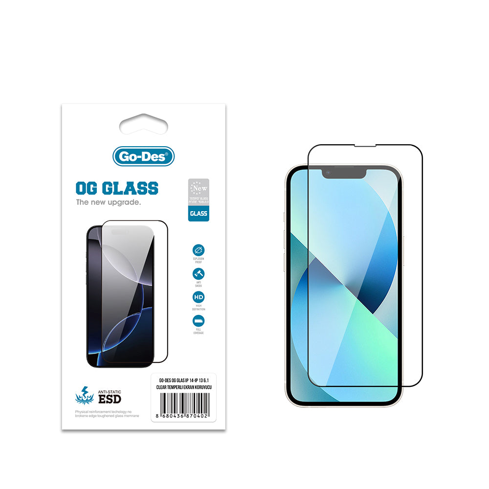 Go Des OG Glass iPhone 14 Antistatik Temperli Cam Ekran Koruyucu