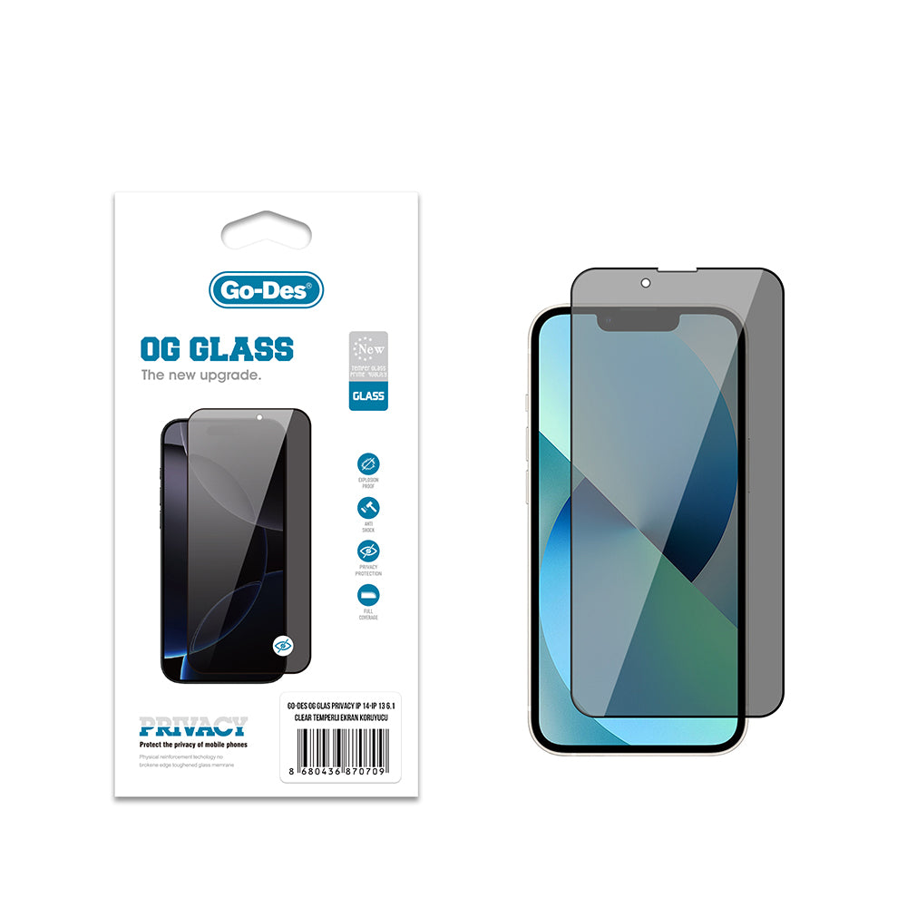 Go Des OG Glass iPhone 14 Privacy Antistatik Temperli Cam Ekran Koruyucu