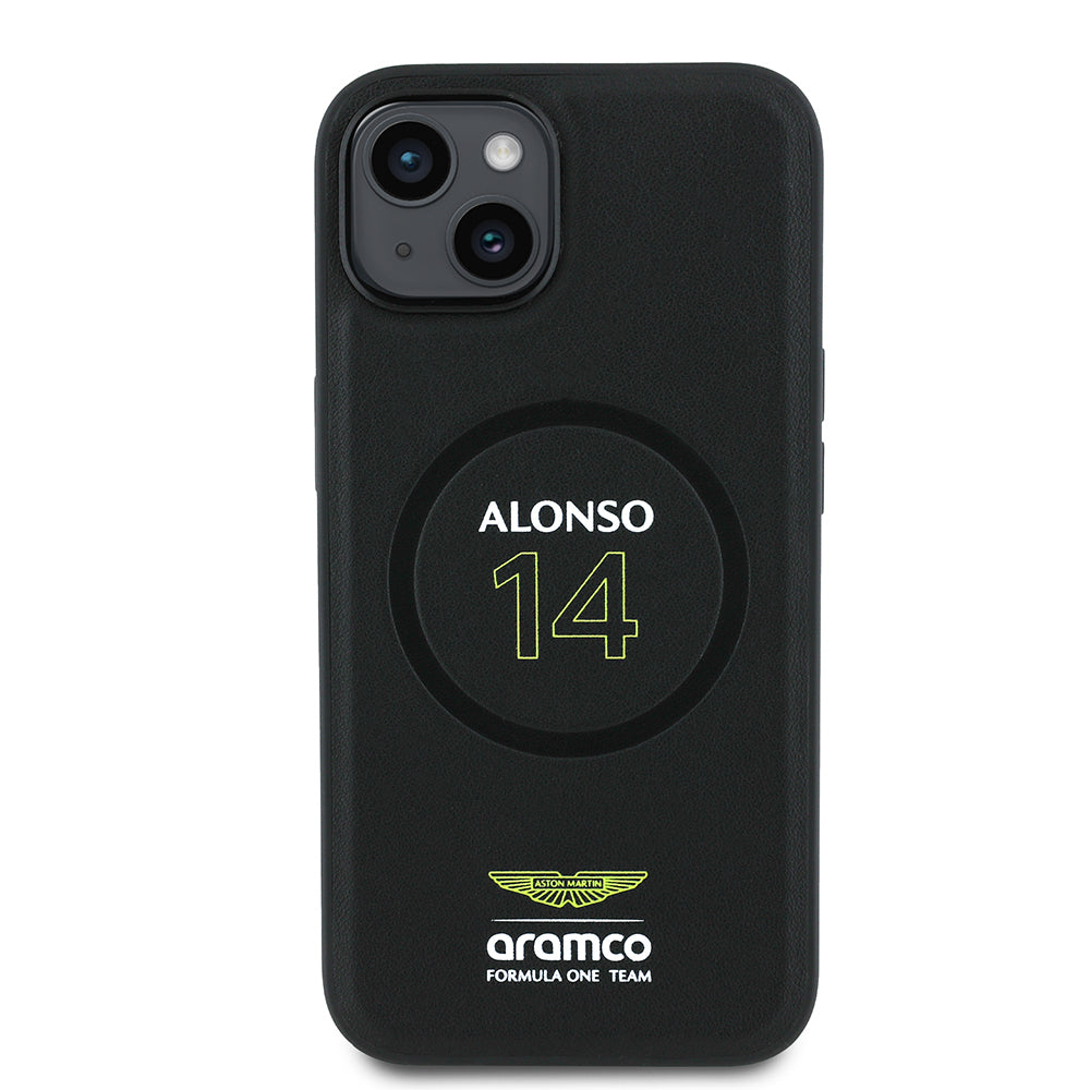 Apple iPhone 14 Aston Martin Orjinal Lisanslı M-safe Şarj Özellikli PU Deri Alonso 14 Baskılı Kılıf