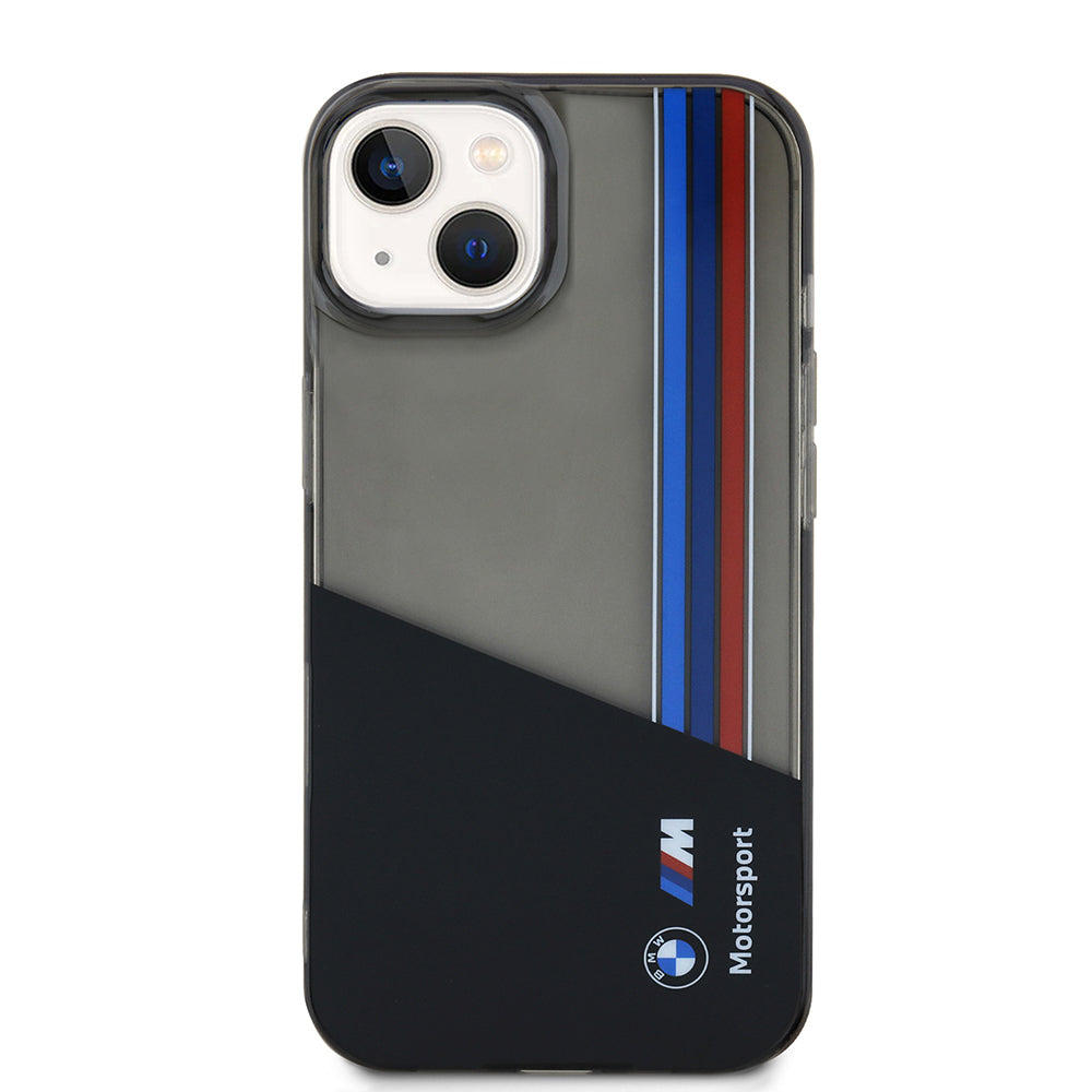BMW iPhone 14 Orjinal Lisanslı Yarı Transparan M Dizayn Çizgili Telefon Kılıfı