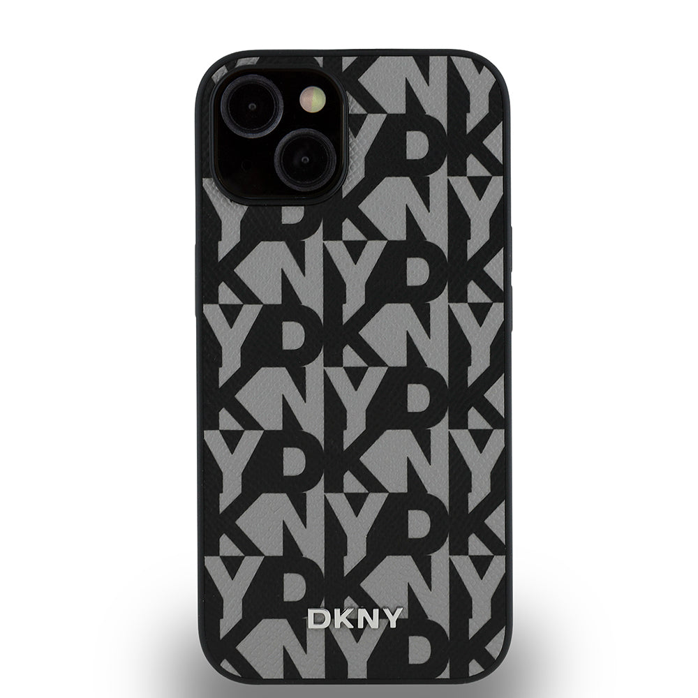 DKNY iPhone 14 Orjinal Lisanslı M-safe Şarj Özellikli 3D Yazılı Grid Pattern Kılıf