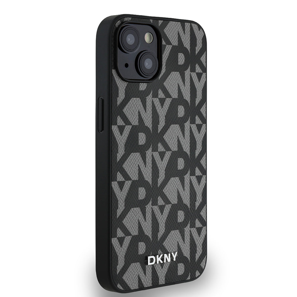 DKNY iPhone 14 Orjinal Lisanslı M-safe Şarj Özellikli 3D Yazılı Grid Pattern Kılıf