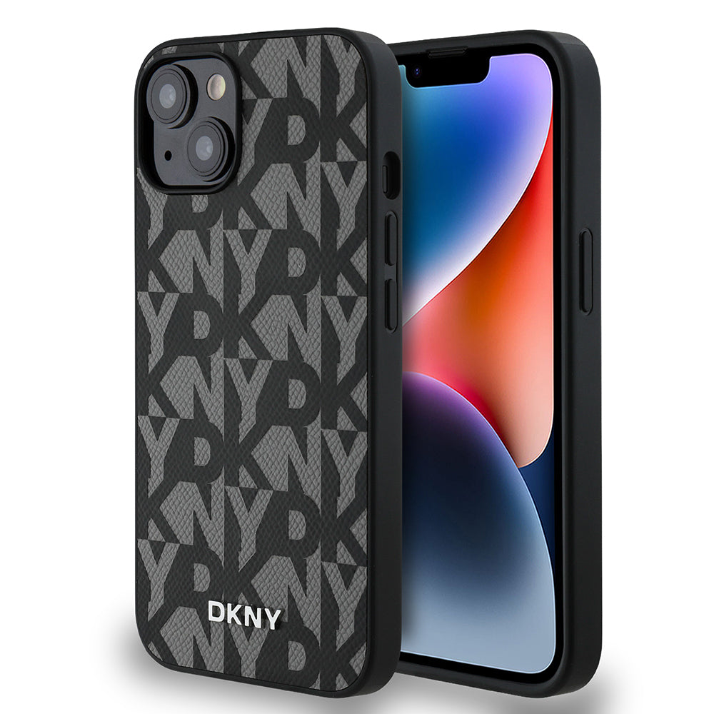 DKNY iPhone 14 Orjinal Lisanslı M-safe Şarj Özellikli 3D Yazılı Grid Pattern Kılıf