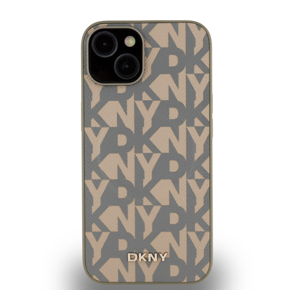 DKNY iPhone 14 Orjinal Lisanslı M-safe Şarj Özellikli 3D Yazılı Grid Pattern Kılıf