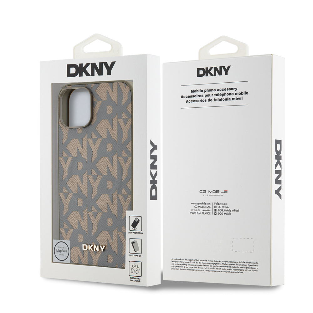 DKNY iPhone 14 Orjinal Lisanslı M-safe Şarj Özellikli 3D Yazılı Grid Pattern Kılıf