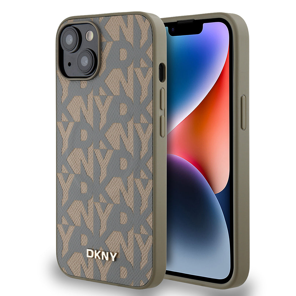 DKNY iPhone 14 Orjinal Lisanslı M-safe Şarj Özellikli 3D Yazılı Grid Pattern Kılıf