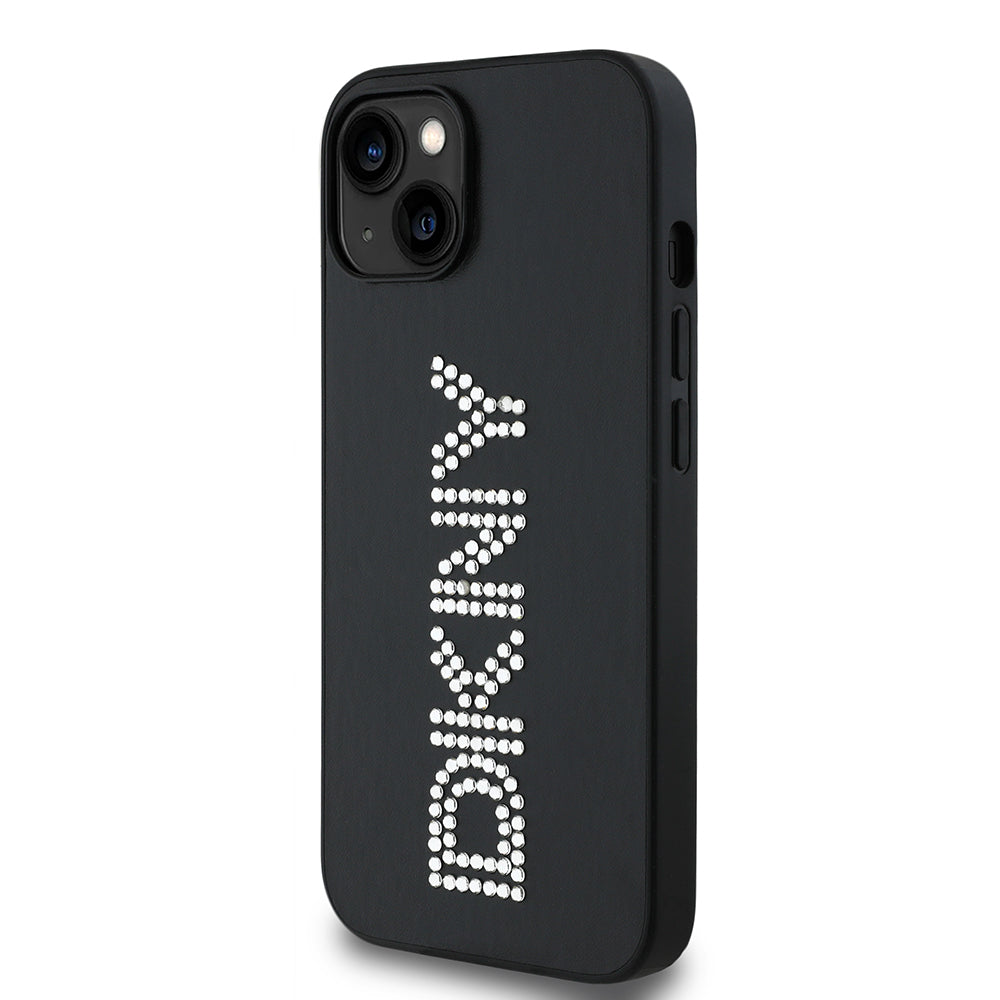 DKNY iPhone 14 Orjinal Lisanslı Taşlı DKNY Yazılı Metalik Rhinestones PU Deri Kılıf