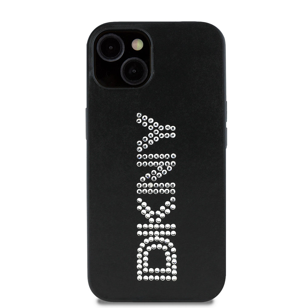 DKNY iPhone 14 Orjinal Lisanslı Taşlı DKNY Yazılı Metalik Rhinestones PU Deri Kılıf