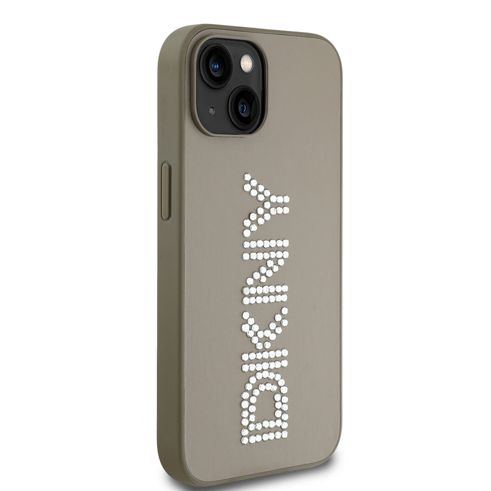 DKNY iPhone 14 Orjinal Lisanslı Taşlı DKNY Yazılı Metalik Rhinestones PU Deri Kılıf