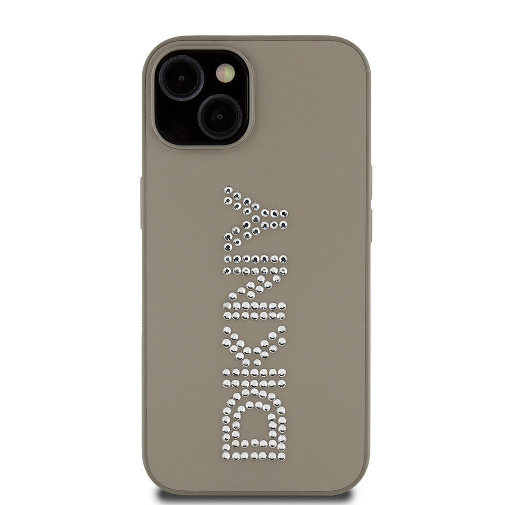 DKNY iPhone 14 Orjinal Lisanslı Taşlı DKNY Yazılı Metalik Rhinestones PU Deri Kılıf