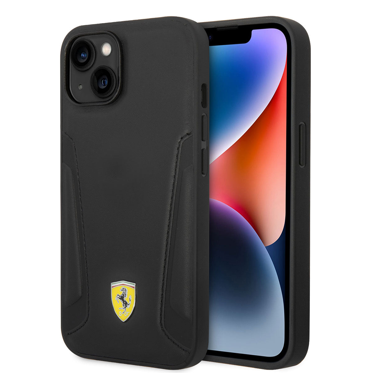 Ferrari iPhone 14 M-safe Şarj Özellikli Deri Kenarları Damgalı Dizayn Kılıf