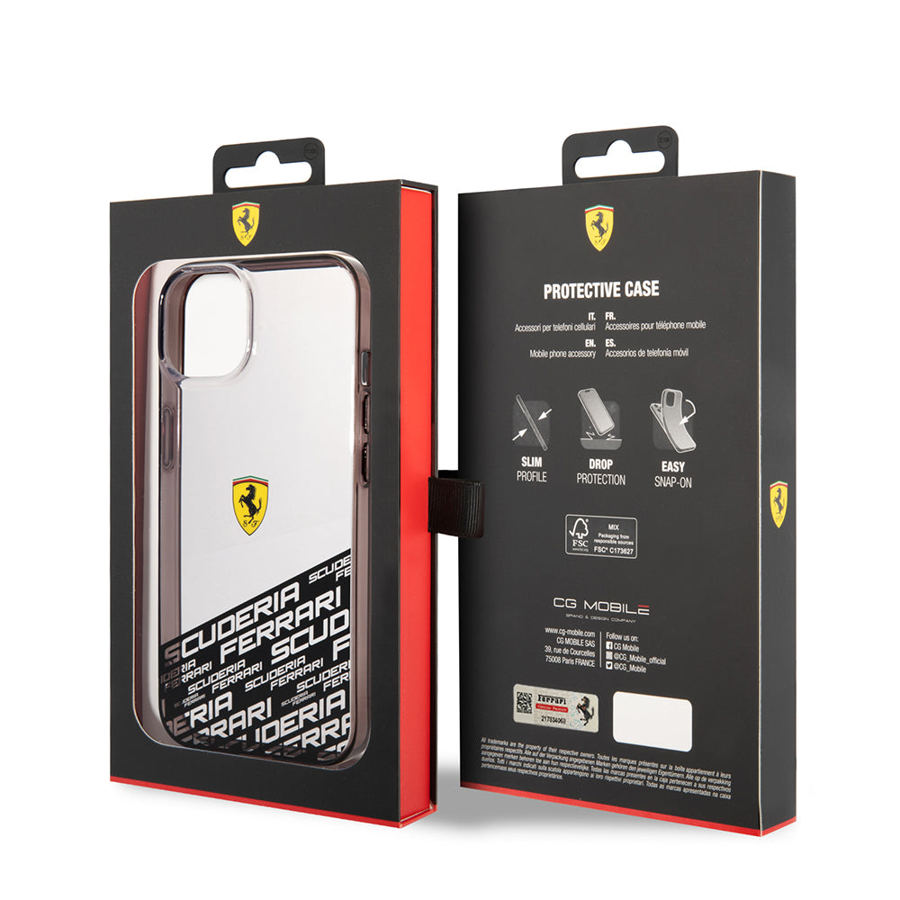 Ferrari iPhone 14 Orjinal Lisanlı Transparan Alt Kısım Baskılı Dizayn Kılıf