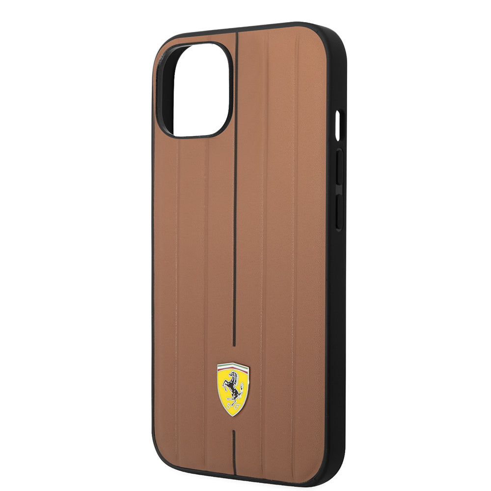 Ferrari iPhone 14 Orjinal Lisanslı Deri Arka Yüzey Metal Logolu Şerit Tasarımlı Kılıf