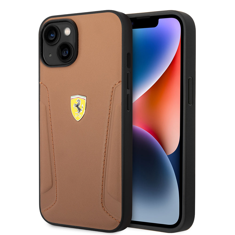 Ferrari iPhone 14 Orjinal Lisanslı Deri Kenarları Damgalı Dizayn Kılıf