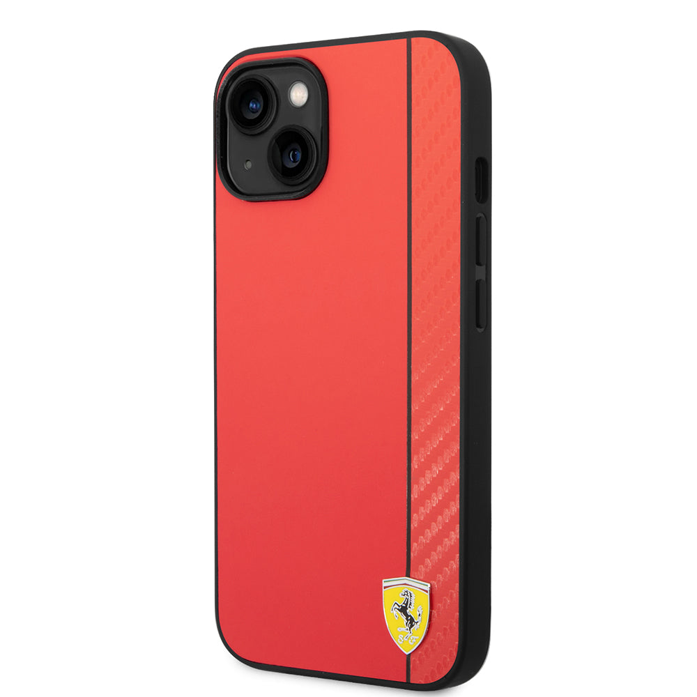 Ferrari iPhone 14 Orjinal Lisanslı M-safe Şarj Özellikli Pu Deri Ve Karbon Şeritli Dizayn Kılıf