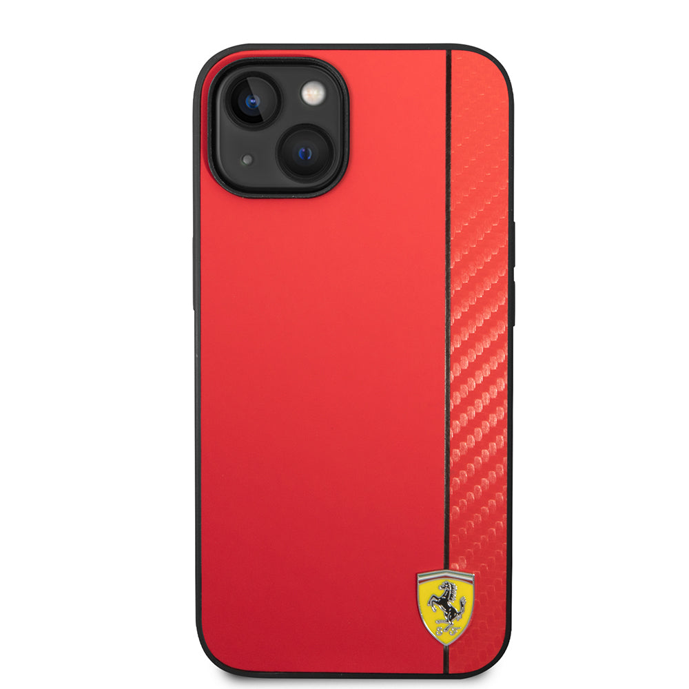 Ferrari iPhone 14 Orjinal Lisanslı M-safe Şarj Özellikli Pu Deri Ve Karbon Şeritli Dizayn Kılıf
