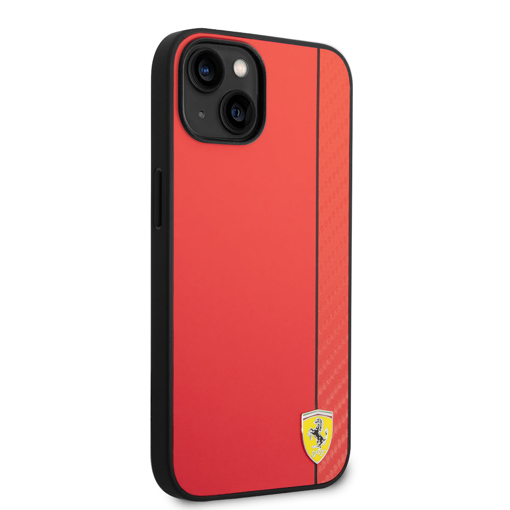 Ferrari iPhone 14 Orjinal Lisanslı M-safe Şarj Özellikli Pu Deri Ve Karbon Şeritli Dizayn Kılıf