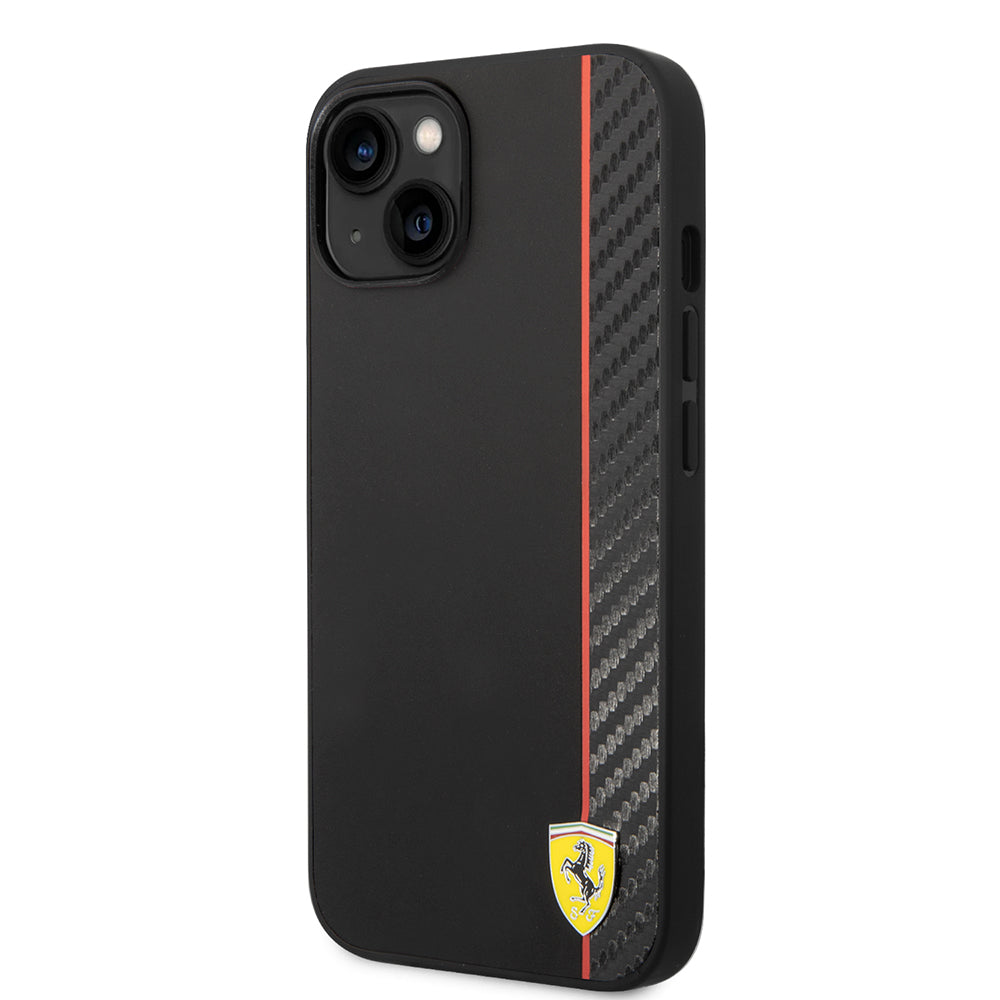 Ferrari iPhone 14 Orjinal Lisanslı M-safe Şarj Özellikli Pu Deri Ve Karbon Şeritli Dizayn Kılıf