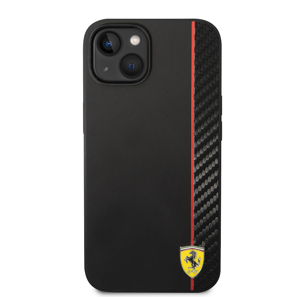 Ferrari iPhone 14 Orjinal Lisanslı M-safe Şarj Özellikli Pu Deri Ve Karbon Şeritli Dizayn Kılıf