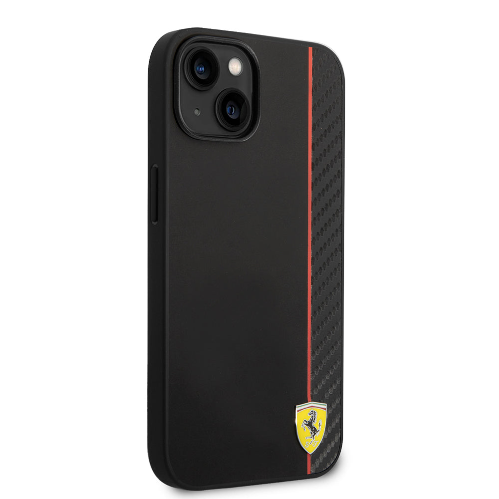 Ferrari iPhone 14 Orjinal Lisanslı M-safe Şarj Özellikli Pu Deri Ve Karbon Şeritli Dizayn Kılıf