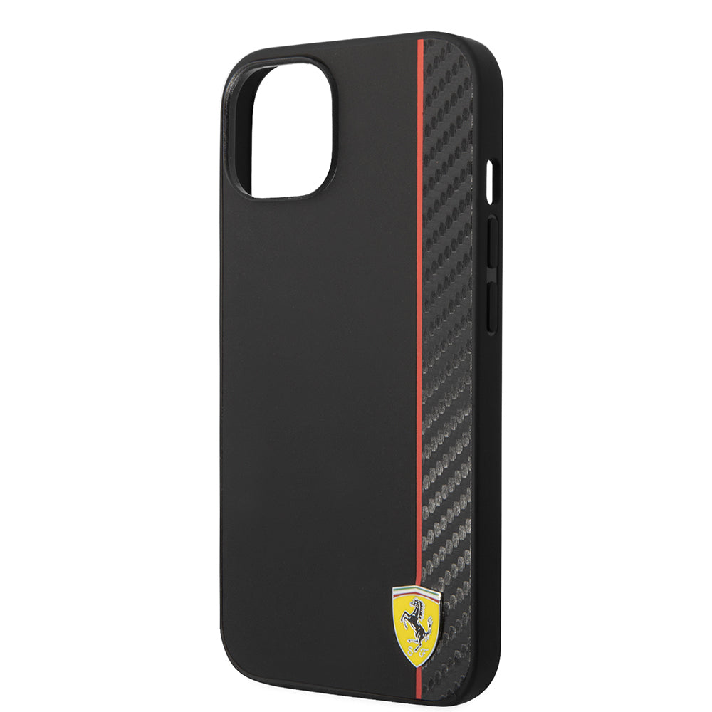 Ferrari iPhone 14 Orjinal Lisanslı M-safe Şarj Özellikli Pu Deri Ve Karbon Şeritli Dizayn Kılıf