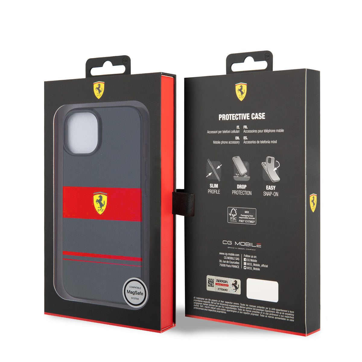 Ferrari iPhone 14 Orjinal Lisanslı M-safe Şarj Özellikli Yatay Çizgili Dizayn Kılıf