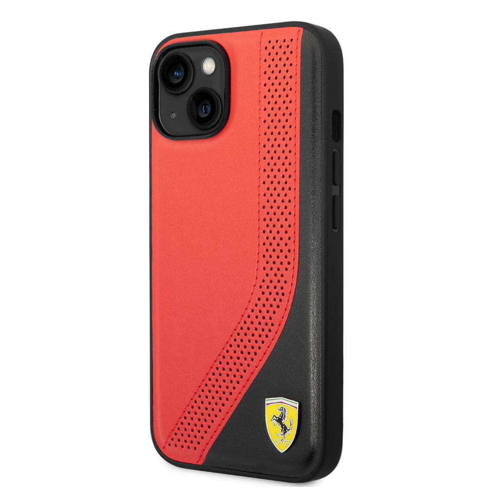 Ferrari iPhone 14 Orjinal Lisanslı Metal Logolu Deri Delikli Dikişli Dizayn Kılıf