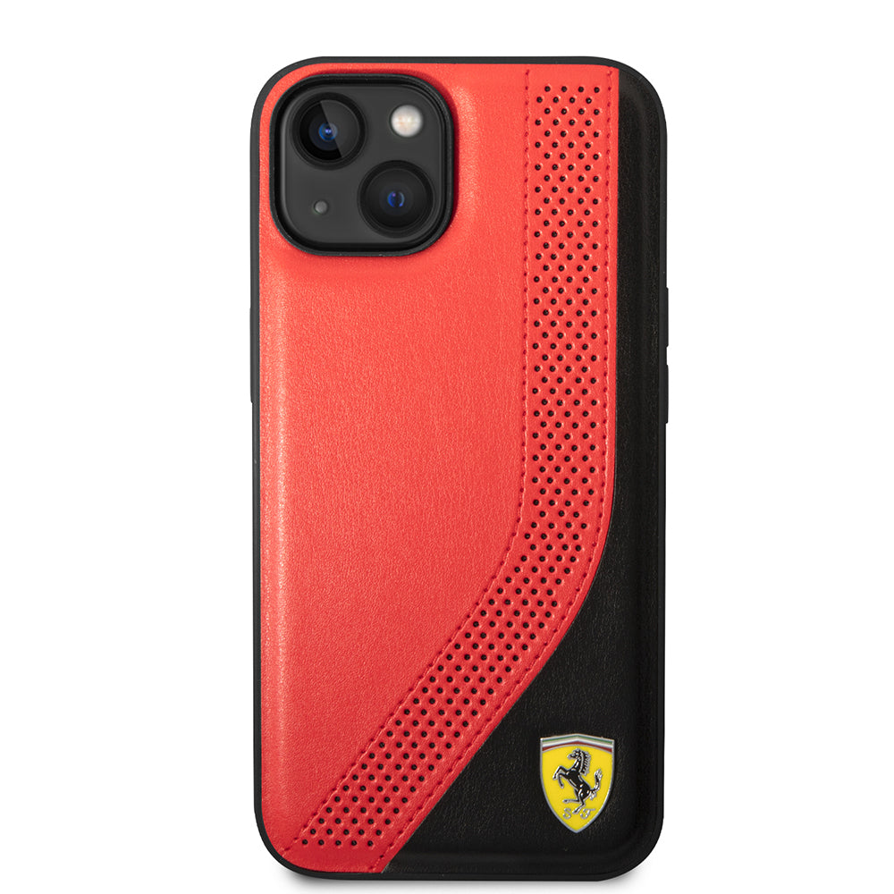 Ferrari iPhone 14 Orjinal Lisanslı Metal Logolu Deri Delikli Dikişli Dizayn Kılıf