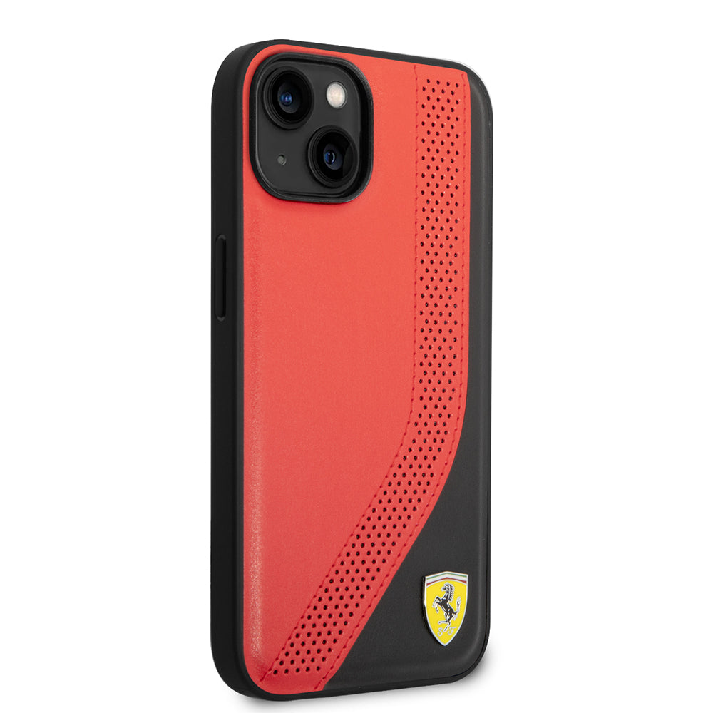 Ferrari iPhone 14 Orjinal Lisanslı Metal Logolu Deri Delikli Dikişli Dizayn Kılıf