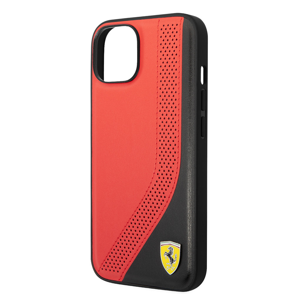 Ferrari iPhone 14 Orjinal Lisanslı Metal Logolu Deri Delikli Dikişli Dizayn Kılıf
