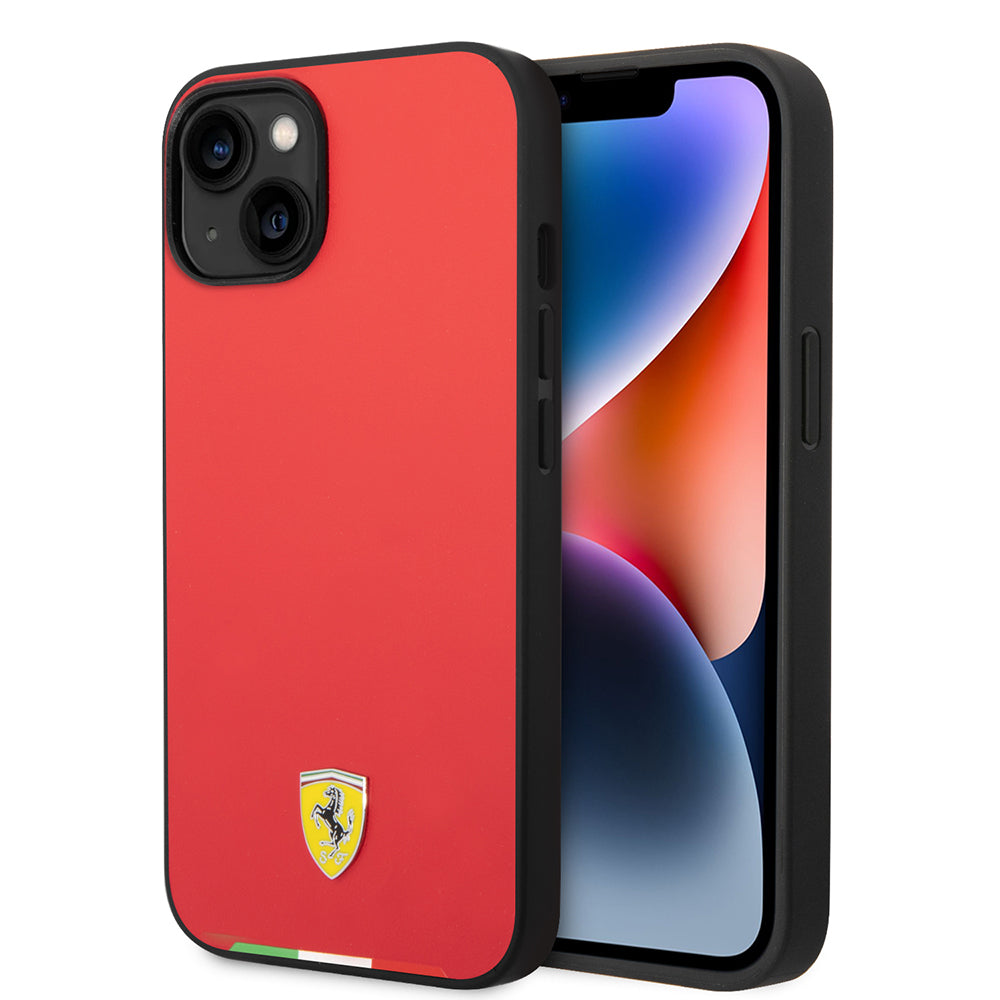 Ferrari iPhone 14 Orjinal Lisanslı PU Deri İtalyan Bayrak Dizayn Kılıf