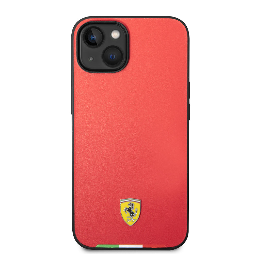 Ferrari iPhone 14 Orjinal Lisanslı PU Deri İtalyan Bayrak Dizayn Kılıf