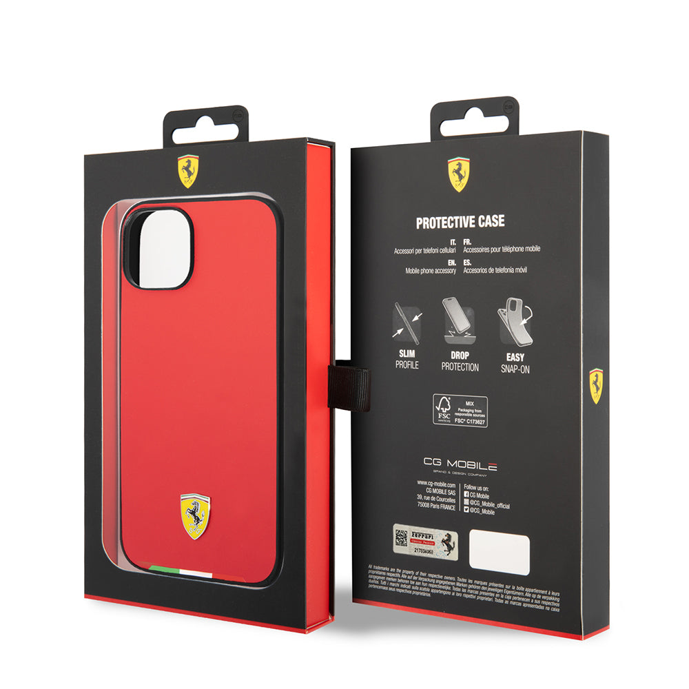 Ferrari iPhone 14 Orjinal Lisanslı PU Deri İtalyan Bayrak Dizayn Kılıf