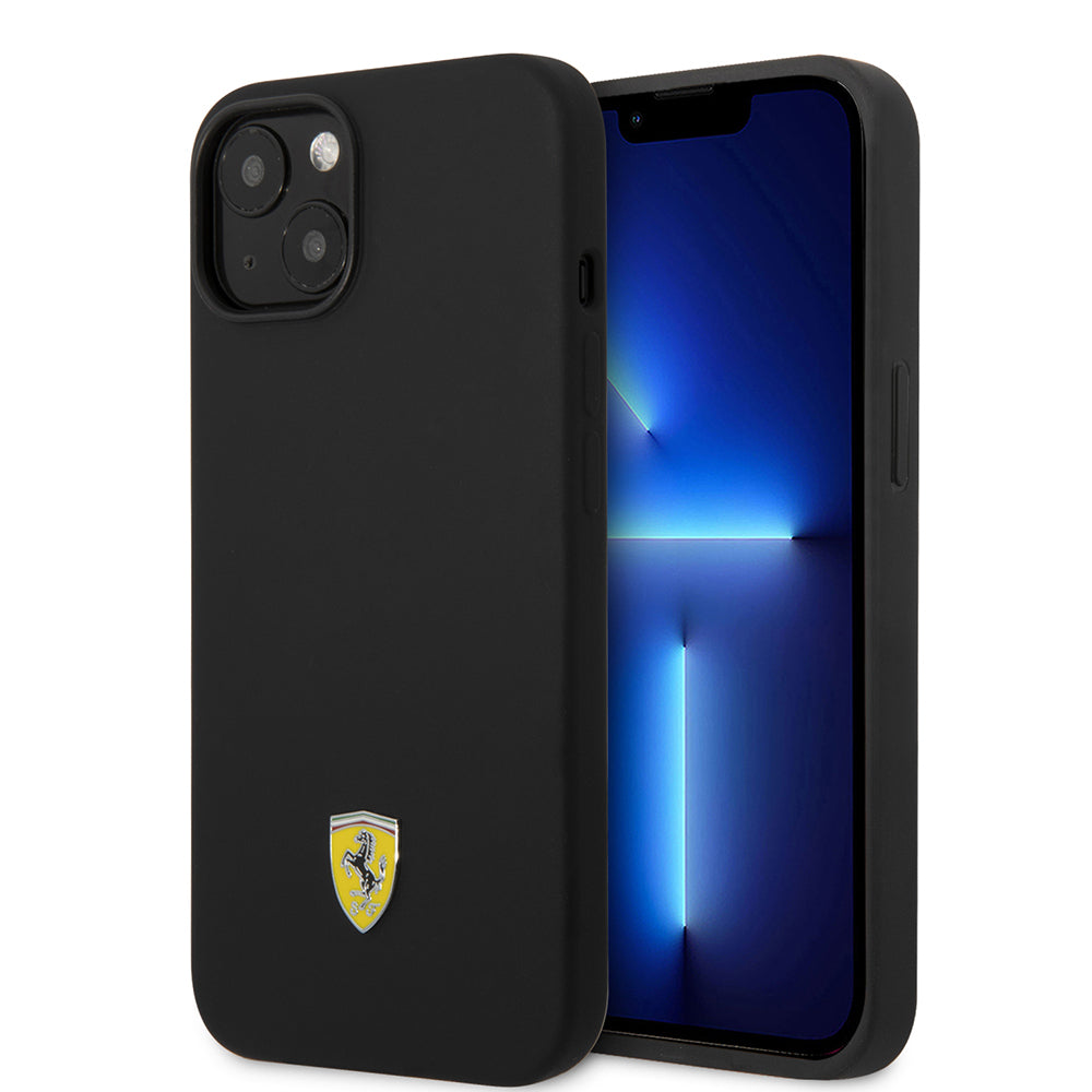 Ferrari iPhone 14 Orjinal Lisanslı Silikon Metal Logo Dizayn Kılıf