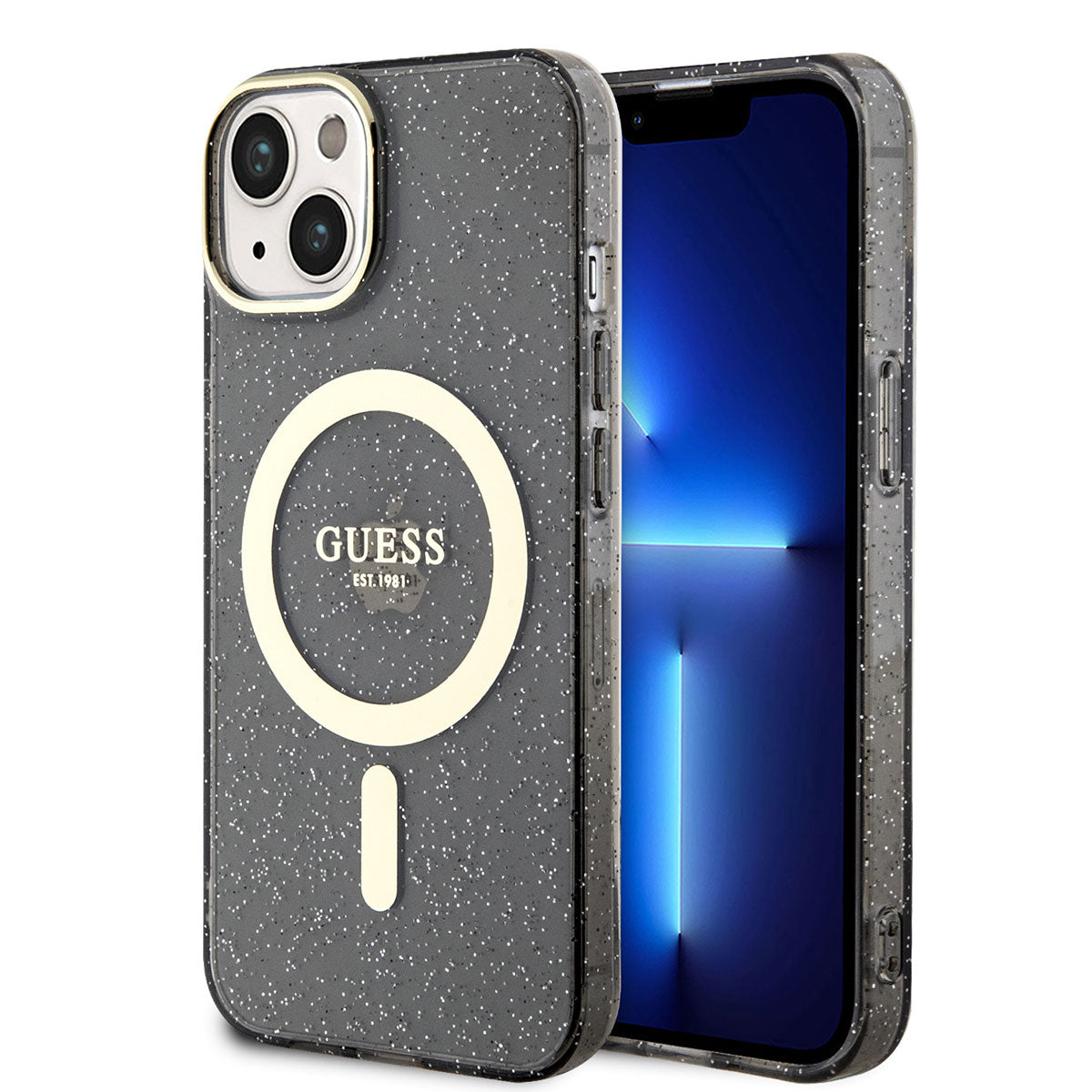 GUESS iPhone 14 M-safe Şarj Özellikli Glitter Kılıf