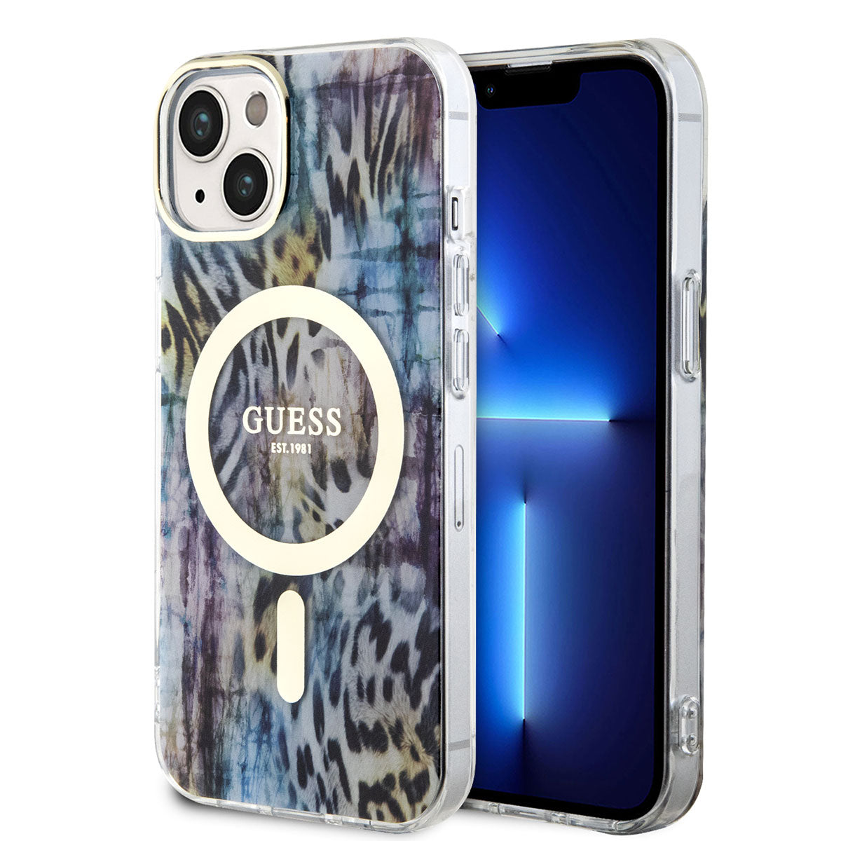 Guess iPhone 14 Magsafe Şarj Özellikli Leopar Desenli Telefon Kılıfı