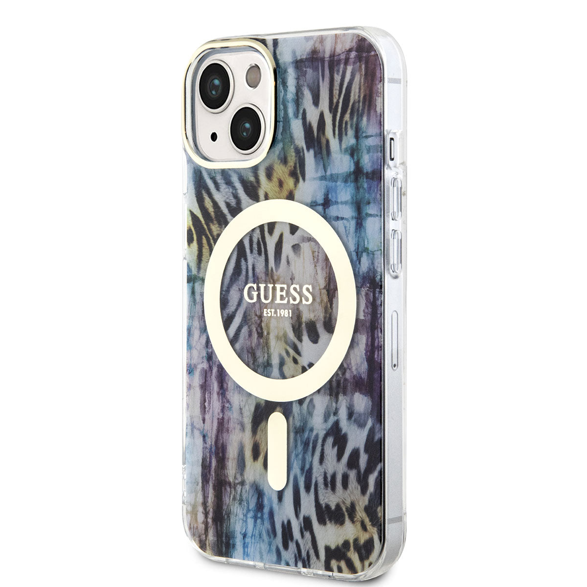 Guess iPhone 14 Magsafe Şarj Özellikli Leopar Desenli Telefon Kılıfı